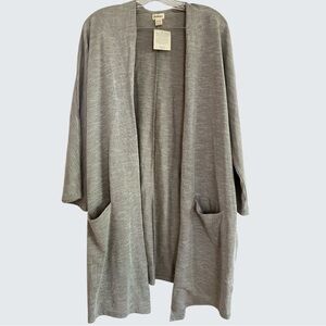 NWT Donni. x Anthropologie open cardigan -GRAY pockets ribbed striped -OSFA Plus
